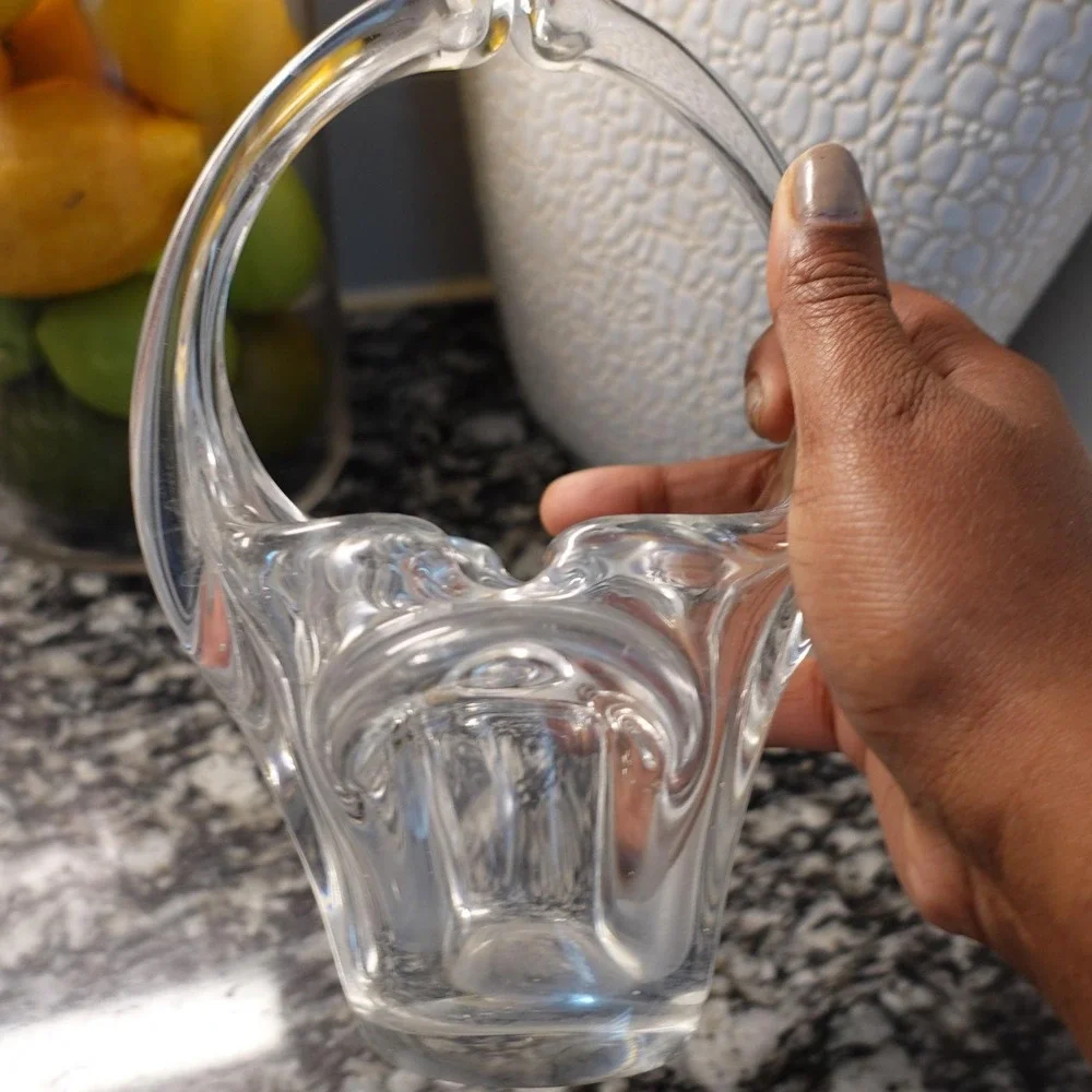 Clear Glass Small Basket With‎ Handle Candy Dish Trinket Holder Centerpiece